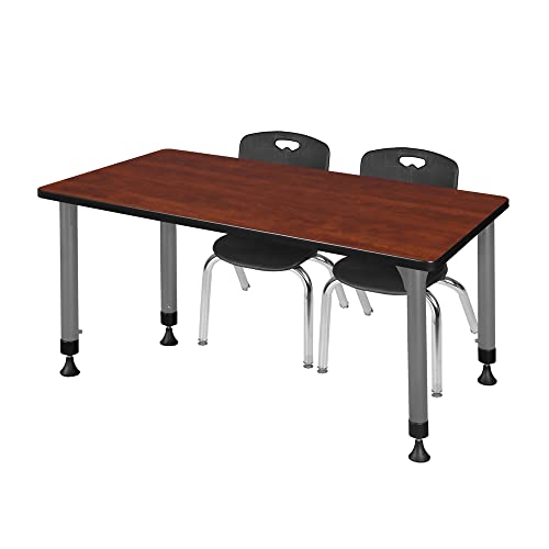 Romig Adjustable Classroom Table Cherry with 2 Stack Chairs Black