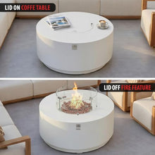 AMS Round Concrete GFRC Propane Gas Fire Pit Table Bundle (Cream White)