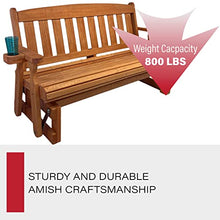 Amish Heavy Duty 800 Lb Mission Pressure Treated Porch Glider with Cupholders (4 Foot, Cedar Stain)