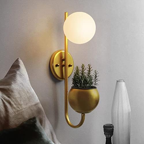 Retro BedroomGlass Ball Plant LED Wall Lamp Nordic Bedside Restaurant Mirror Wall Lighting Fixtures (Color : A) (B)