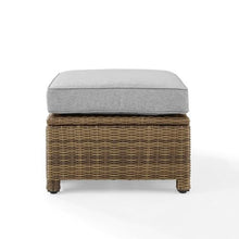 Outdoor Escape Brown Wicker Ottoman with Gray Cushion – Outdoor Foot Rest for Patio Seating Featuring Steel Frame and Weather-Resistant Woven Design
