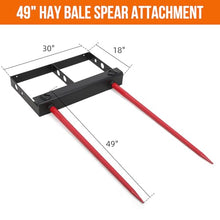 49 Inch Hay Spear for Tractor Bucket, Heavy Duty Bale Spear Attachment with 2 Stabilizer Spears & 59 Inch Chain, Tractor Bucket Hay Bale Spear Attachment, 4000 Lbs Capacity
