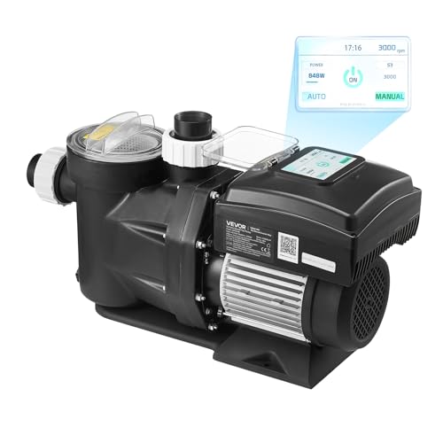 VEVOR Variable Speed Pool Pump, 3 HP, AC 220-240V, 190 GPM, In/Above Swimming Pool Pump with Filter Basket, Powerful Self Priming, Programmable Timer, for Inground and Above Ground Swimming Pool