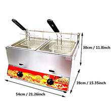 Professional Commercial Gas Fryer, 22L Large Capacity Double Fryer, Adjustable Firepower, with Baskets and Lid, Food Grade 304 Stainless Steel, for Home,Natural Gas