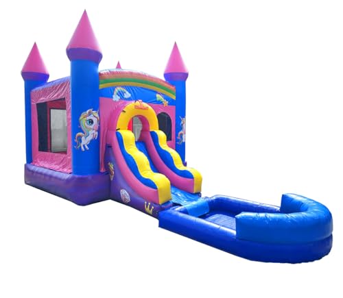 Pogo Bounce House Deluxe Pink Inflatable Bounce House with Slide and Water Pool