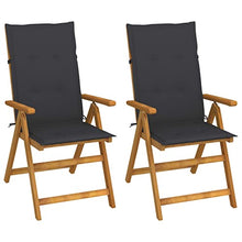 WXGTBKPR Set of 2 Outdoor Reclining Chairs, Foldable Acacia Wood Patio Seats with Comfortable Cushions, Adjustable Backrest Garden Furniture, Anthracite