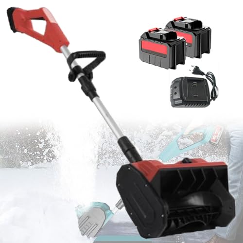 HYUIO Handheld Cordless Electric Snow Shovel,Cordless Electric Snow Blower,Rechargeable Snow Thrower,Adjustable Telescopic Pole/Direction,with 2 Battery,Red