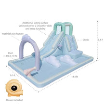 Bounceland Splash N’ Dash Dream Water Slide, 14.4ft L x 9.1ft W x 6.8ft H inflated Size, Outdoor Fun w/Long Slide, Giant Splash Pool, Water Spray, Climbing Wall, Active Play for Kids
