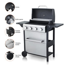 Propane Gas BBQ Grill, Foldable Side Table,with Wire Enamel Cooking Grids,for Patio Garden Outdoor Barbecue