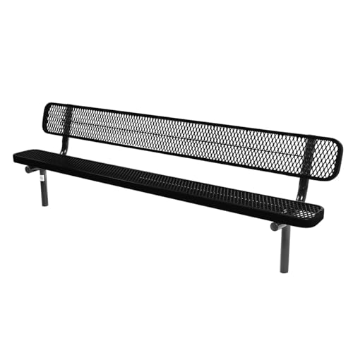 COATEDOUTDOORFURNITURE Bench, Textured Black, Expanded, 8Ft, with Back