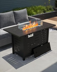 Hipicute 44" Outdoor Propane Fire Pit Table, 48,000 Btu Lp Gas Rectangular Fire Table with Ignition Systems and Lid,Outdoor Firetable with Glass Rocks for Patio Deck Garden Backyard