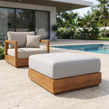 Outdoor Escape Gray Outdoor Patio Acacia Wood Ottoman, Durable Wooden Construction, Modern Design, Versatile Seating Or Footrest, Weather-Resistant Finish