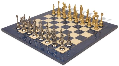 The Chess Store Napoleon Theme Brass & Nickel Chess Set with Blue Ash Burl Board