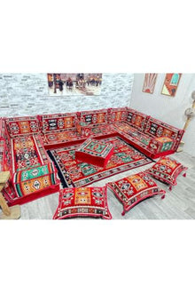 SODEF 19-Piece Red Turkish Corner Seating Set - Firm Foam Cushions - Washable Covers - Red