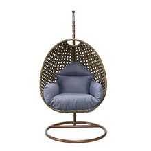LeisureMod Wicker Rattan Hanging Egg Swing Chair with Stand & Cushion - Charcol Blue Swing Chair for Indoor/Outdoor, Patio, Bedroom, Lounge Seat
