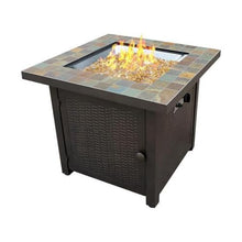 Hiland GFT-60843 High Output Propane Fire Pit, 50,000 BTU w/Amber Fire Glass Included, 30" Square, Slate Top