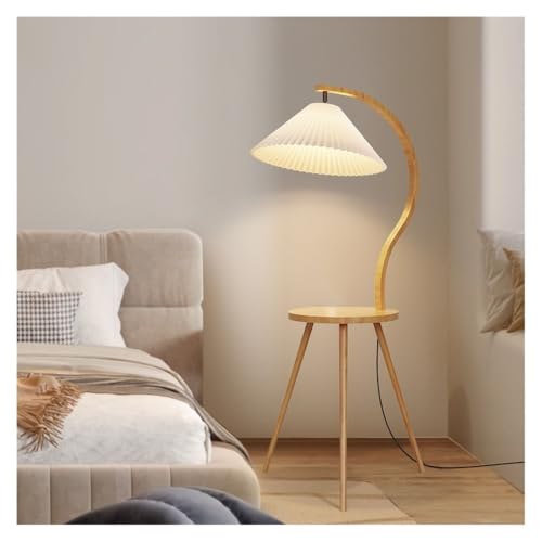 LUYOUBOZHU Floor Lamp Wood Floor Lamp with Side Table,Reading Light for Bedroom, Living Room