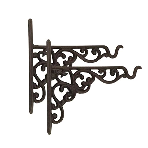2 Cast Iron Plant Stands for Hanging Flower Baskets, Flower Basket Wall Hooks with Screws, Metal Wall-Mounted Flower Stands