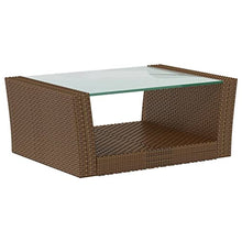 POUFGDR 16 Piece Poly Rattan Patio Lounge Set with Cushions, Brown Powder-Coated Steel Frame, Glass Tabletop, Removable Washable Cushion Covers
