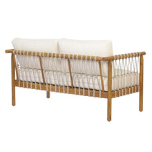 Merax Oversized Acacia Wood Outdoor Lounge Loveseat with Beige Rope Accents
