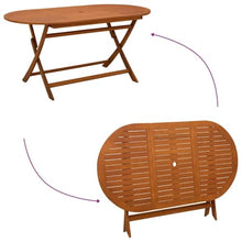 KGFHERENB Folding Patio Table 63" x 33.5" x 29.5", Solid Eucalyptus Wood Oval Dining Table for Outdoor Picnic and Dining, Foldable Space Saving Wooden Table for Backyard