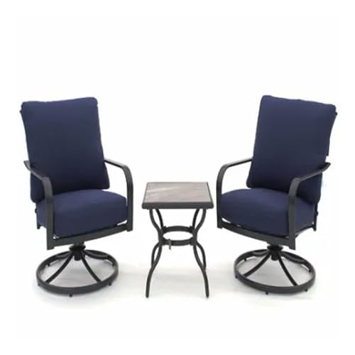 Four Seasons Courtyard Brookfield 3 Piece Deep Seating Outside Furniture Set of 2 Swivel Rocker Patio Chairs, Olefin Cushions, and Tile Table, Navy