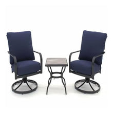 Four Seasons Courtyard Brookfield 3 Piece Deep Seating Outside Furniture Set of 2 Swivel Rocker Patio Chairs, Olefin Cushions, and Tile Table, Navy