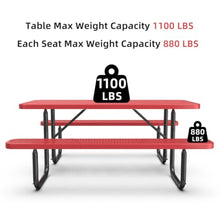 Hassyee Heavy Duty Outdoor Picnic Table and Build-in Benches Set with Mesh Design for Poolside,Garden, Patio Furniture Set with Steel Legs and Umbrella Hole for Park, Balcony (Red 6ft Long Table)