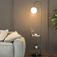 64" Standing Lamp for Bedroom, Industrial Metal Arc Floor Lamp with Tray Table & Marble Base Foot, 3 Color Temperature Adjustable Standing Lamp(Black)