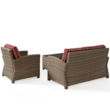Pemberly Row 3 Piece Wicker Patio Sofa Set, Brown and Sangria Finish, All-Weather Resin Wicker, Steel Frame, UV-Resistant Cushions, Includes Loveseat, Armchair, Coffee Table, Outdoor Seating for Patio