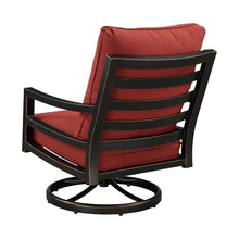 Oakland Living Pair of Black Aluminum Patio Deep Seating Swivel Rocker Club Chairs with Red Cushions