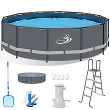 BlueBay Above Ground Swimming Pool Set 15ft x 48in with 1000 GPH Filter Pump, Cover, Ladder, Maintenance Kit Gray Frame