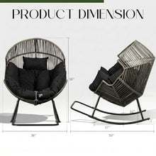 Shintenchi Oversized Outdoor Rocking Chair Set of 2, Wicker Egg Patio Lounge Chair Basket Seat with Thick Cushion, All Weather Indoor Outdoor Porch Rockers for Balcony, Living Room, Lawn Garden