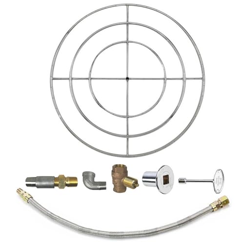 Spotix AFG Match Lit Fire Pit Burner Kit (SS-FR-48KIT-LP-MSCB), Round, 48-Inch Burner, Propane, Polished Chrome, with Flange, Key, Valve, Flex Line and Fittings