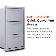 Blaze 16-Inch Triple Access Drawer – Made in USA Stainless Steel Outdoor Kitchen Storage with Soft-Close Drawers & LED Lighting
