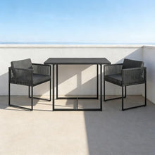 SOEBOJ Bar Table and Chair Set, Modern Outdoor Nesting Small Dining Table and Chair Set, Metal Patio Furniture, 3-Piece Table and Chair Set with Cushions, Tempered Glass Tabletop