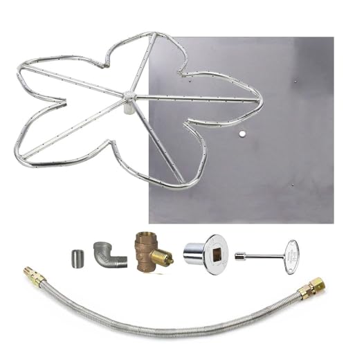 Spotix HPC Penta Match Lit Fire Pit Burner Kit with 36-Inch Stainless Steel Burner and 42-Inch Square Flat Pan, Natural Gas, Polished Chrome, with Flange, Key, Valve, Flex Line and Fittings