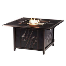 Oakland Living Black Aluminum Patio Fire Table Set with Four Deep Seating Loveseats with Cushions with Blue Cushions