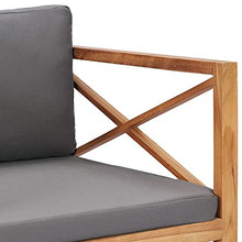 DYRJDJWIDHW Outdoor Teak Wood Bench with Gray Cushions, 48 Inch Patio Garden Bench with Thick Padded Seat, Weather Resistant Solid Hardwood Furniture for Terrace, Backyard, Deck