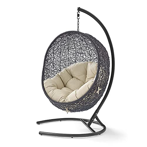 Swing Lounge Chair, Black Beige, Modern, Outdoor Patio Balcony Cafe Bistro Garden Hotel