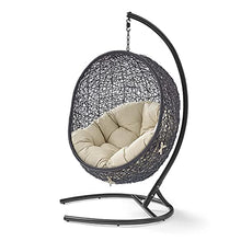 Swing Lounge Chair, Black Beige, Modern, Outdoor Patio Balcony Cafe Bistro Garden Hotel