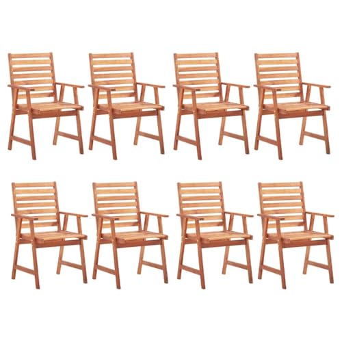 POUFGDR Patio Chair Set of 8 with Taupe Cushions, Solid Acacia Wood Outdoor Dining Chairs for Garden and Patio Seating