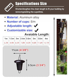 YUSIWOAL Japanese Cup Rain Chain, Aluminum Alloy Downspout Alternative, 5 Cups Per Meter, Adjustable Length for Garden Yard Patio, Rust-Resistant Metal Water Feature Decor(3.6 m (11.8ft))