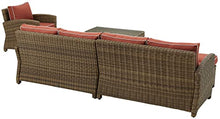 Crosley Furniture Bradenton 5-Piece Outdoor Sectional Sofa Weathered Brown with Sangria Cushions