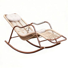 Apk i bc Outdoor Rocking Chair, Lawn Lounge Chair, Portable Foldable Lounger with Headrest and Cushion, 120 Lb Capacity, Ideal for Patios(Wood Color,120 * 65 * 89)