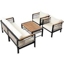 VilroCaz 4 Pieces Outdoor Sectional Sofa Set, All-Weather Patio Seating Group Cnversation Set with Cushions and Coffee Table for Patios Gardens Balcony, Sturdy Steel Frame (Beige+Metal & Wood)