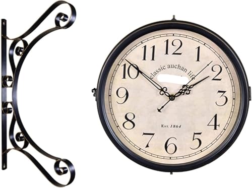 NUHSLF Outdoor Garden Clocks, Station Clock Double-Sided Hanging Clock Wall Clock Retro Vintage Station Clock Outdoor Clocks for Patio - Vintage Clock