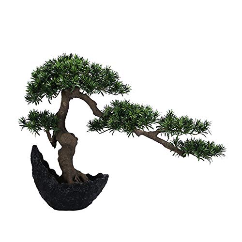 YXIANG56Q Fake Plants New Simulation Podocarpus Welcoming Pine Crescent Bonsai Porch Flower Stand Soft Decoration Handicraft Gift Bonsai Tree