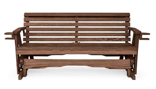 4 FT WALNUT Porch ROLLBACK Glider Cupholders Bench for 2 Person, Amish-Made Pine Wood Patio Glider, Smooth Glide, Balanced Construction, Even Weight Distribution, Relaxed Seating Angle, Made in USA