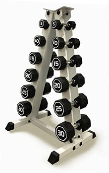 Generic Apollo Odorless Octagon Rubber Dumbbell Set 5lb-30lb 6 Pairs Total 210 lb Dumbbell with Rack Black